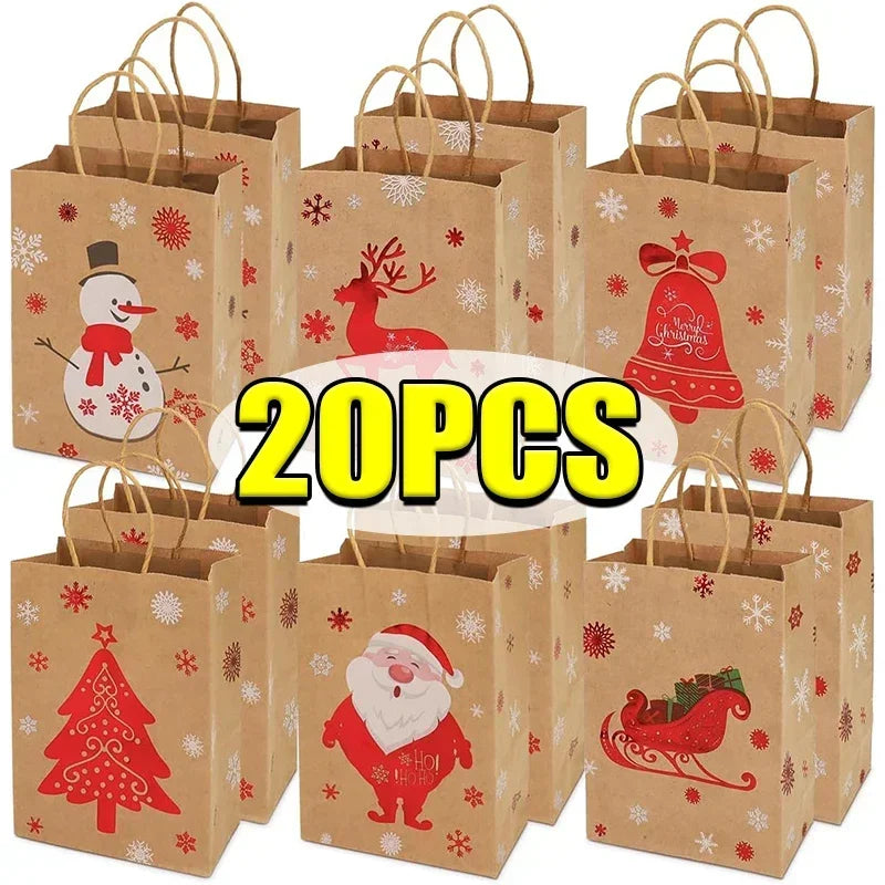 Christmas Kraft Paper Gift Bag Cartoon Santa Claus Snowman Candy Bags Packaging Pouches Party Home Decoration Supplies Wholesale