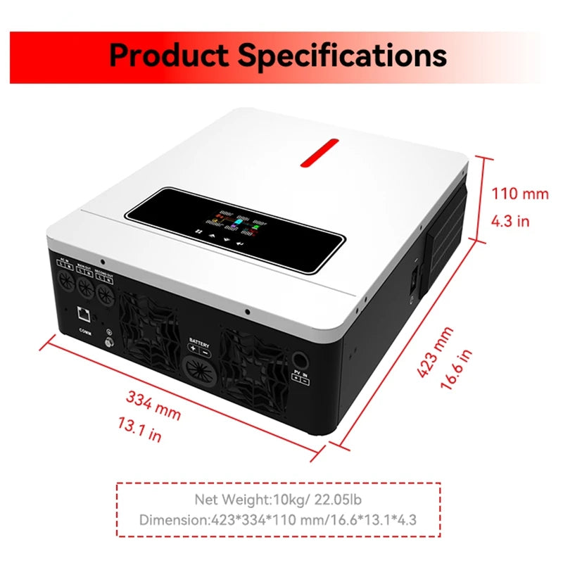 ECGSOLAX 4.2KW 6.2KW Pure Sine Wave Solar Hybrid Inverter 24V 48V 220Vac With 120A MPPT Controller PV Max 500VDC Solar Inverter