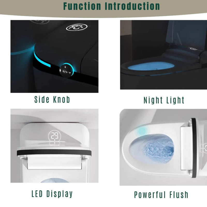 Luxury Smart Toilet with Bidet Seat Built-in, Intelligent Toilet Auto Open/Close Seat, Foot Sensor, LED Display,Night Light
