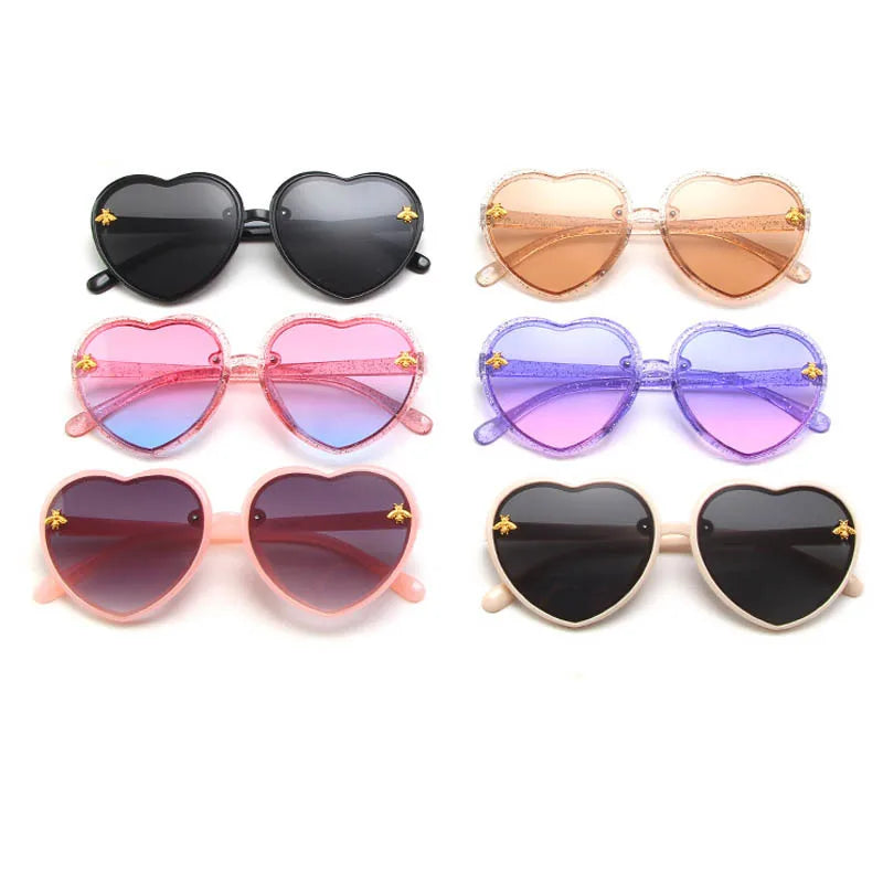 Fashion Brand Heart Kids Sunglasses 2024 New Children Cute Pink Cartoon Bee Sun Glasses Girls Boys Baby Gradient Eyewear