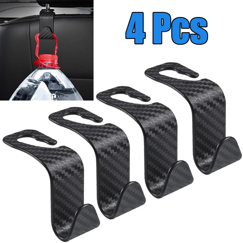 4Pack Car Seat Carbon Fiber Hook for Bags Car Clips Front Seat Headrest Organizer Holder Auto Fastener Hangers Car Accessories