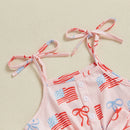 Independence Day Baby Girl Outfit Red White Blue American Flag Romper with Bow Belt 4th of July Sleeveless Jumpsuit Set for
