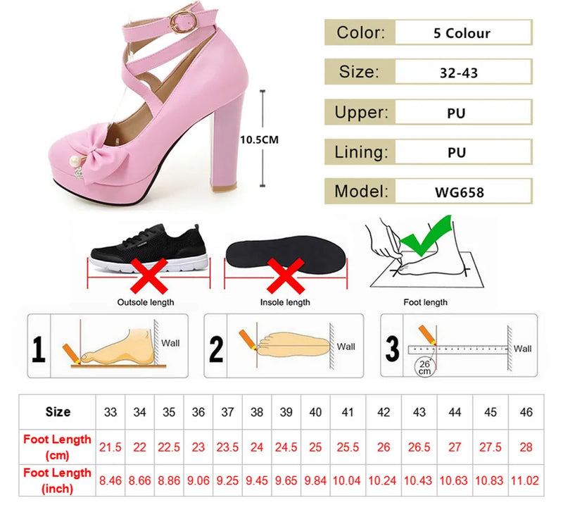 Shoes Woman Pumps Cross-tied Ankle Strap White Pink Wedding Party Shoes Platform Dress Women Shoes High Heels Bow Ladies shoes