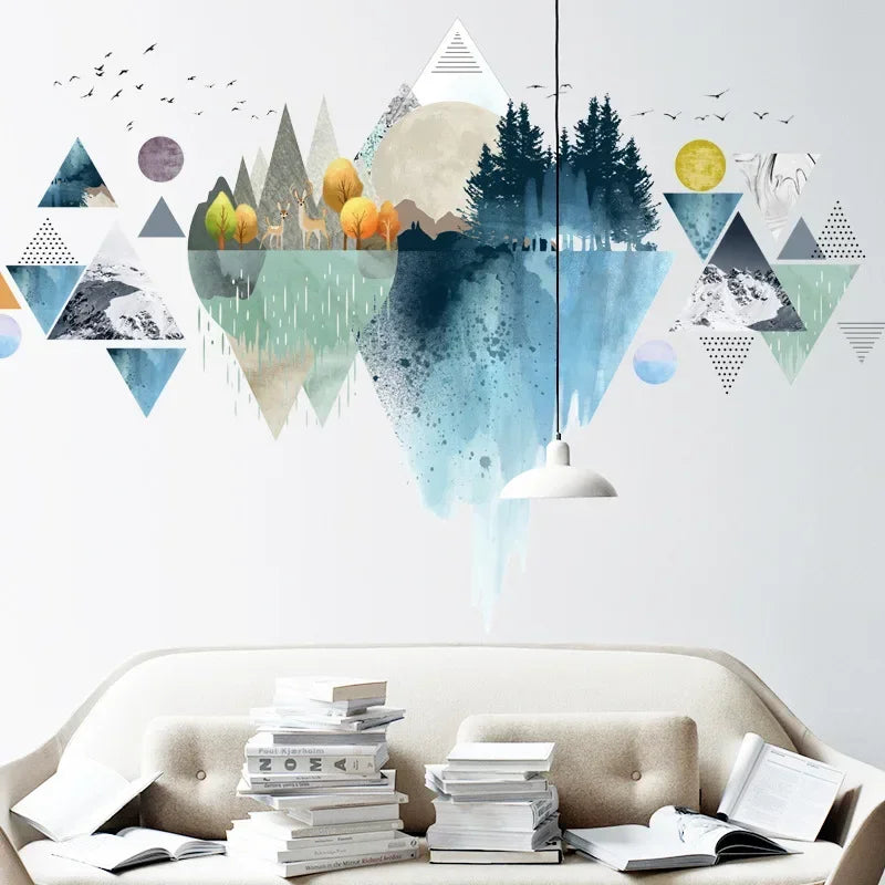 New 1pcs Nordic Triangle Dreamy Mountain Wall Stickers Living Room Bedroom Decoration Vinyl Decals Creative Home Decor