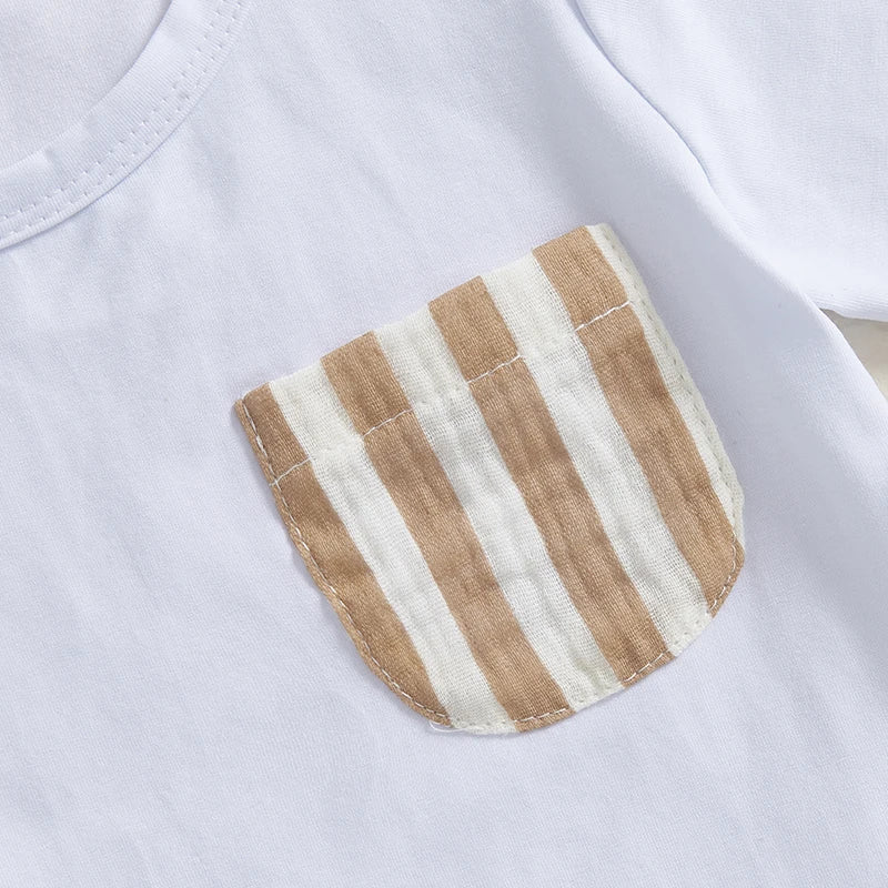 Toddler Boy s Summer Set Short Sleeve Crew Neck Tee with Striped Overall Shorts Cute Baby Boy Outfit for Warm Weather