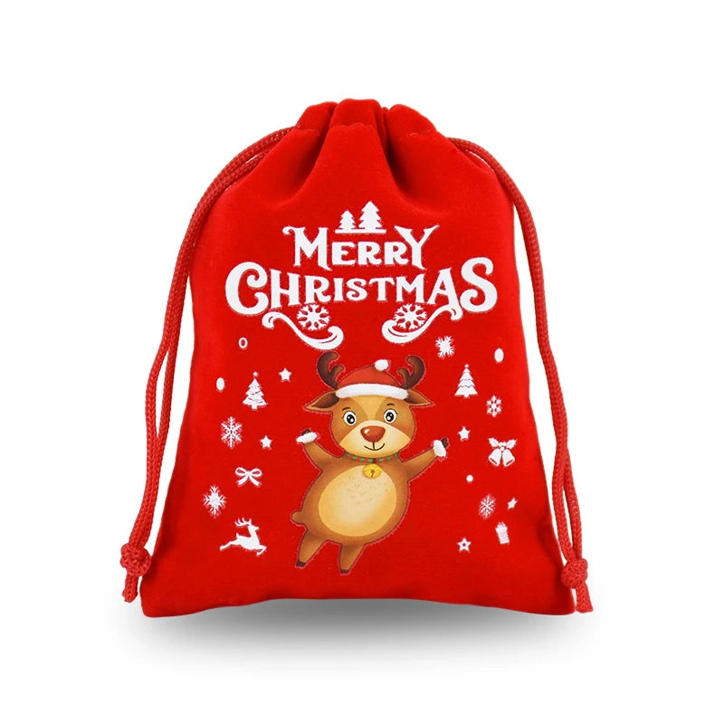 5pcs Red Christmas Velvet Bags Advent Calendar Drawstring Pouch Candy Snack Gift Bag Xmas Jewelry Packing Storage Bags New Year