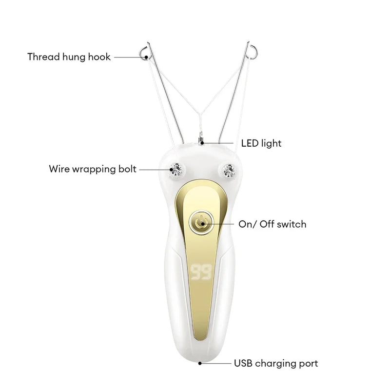 LCD Display Cotton Thread Epilator Electric Women Facial Hair Remover Defeather Instant Hair Removal Threading Depilation