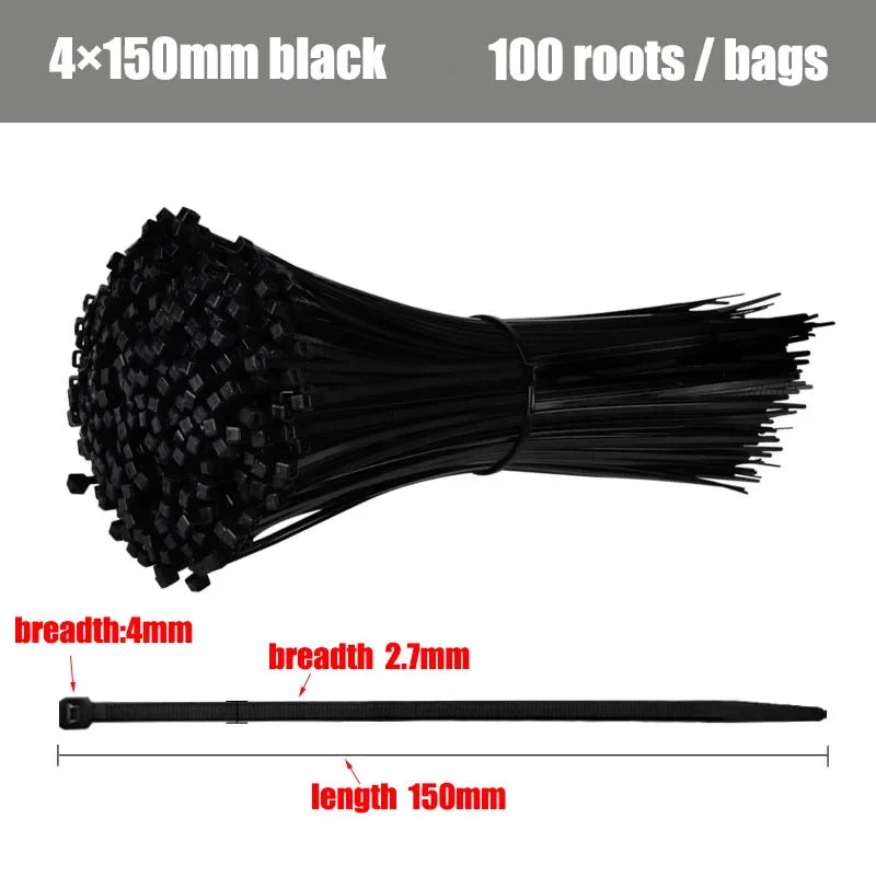 Self-locking Plastic Nylon Tie 100 PCS Black 5X300cable Tie Fastening Ring3X200 Cable Tie Zip Wraps Strap  Nylon Cable  Set