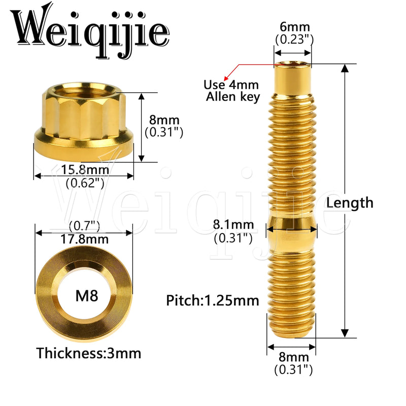 Weiqijie Titanium Bolt M8X45/55/65MM M10X45/54MM alloy Automotive Exhaust Manifold Stud Bolts Nuts Washers Kit Set