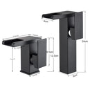 Black Tall LED Waterfall Basin Bathroom Faucet Deck Mounted Hot Cold Water Mixer Taps Three Color Change By Water Flow