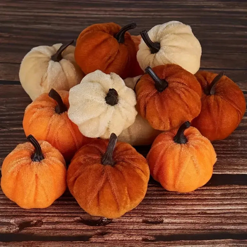 10pcs Velvet Artificial Pumpkin Decoration Desktop Pumpkin Ornament Christmas Thanksgiving Harvest Festival Halloween Decoration