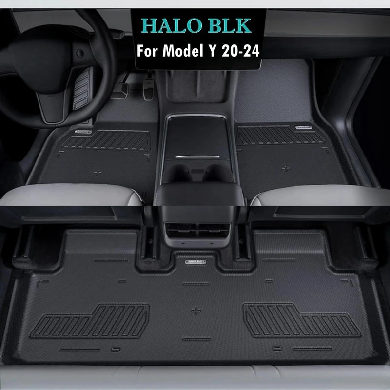 HALO BLK Car Floor Mats Design For Tesla Model Y 2024-2020 All-Weather Protection For Model Y Dual Layer TPE Floor Liners