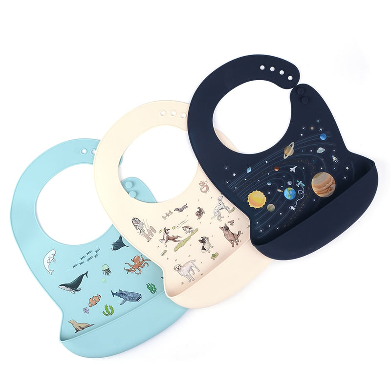 LOFCA 1pc Animal Cartoon Silicone Waterproof Bib Food Grade BPA&amp;PVC Free Silicone Soft Baby Bib Adjustable Easy Wash and Clean