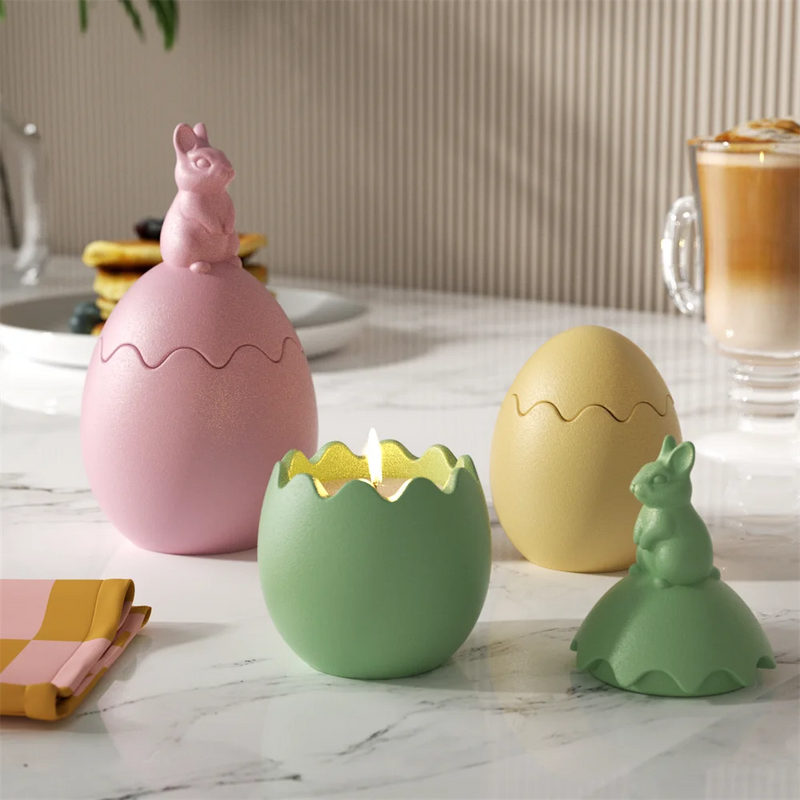 Nicole Bunny-Topped Easter Egg Candle Jar Silicone Molds for Concrete Handmade Jesmonite Easter Candle Vessel Making Mould