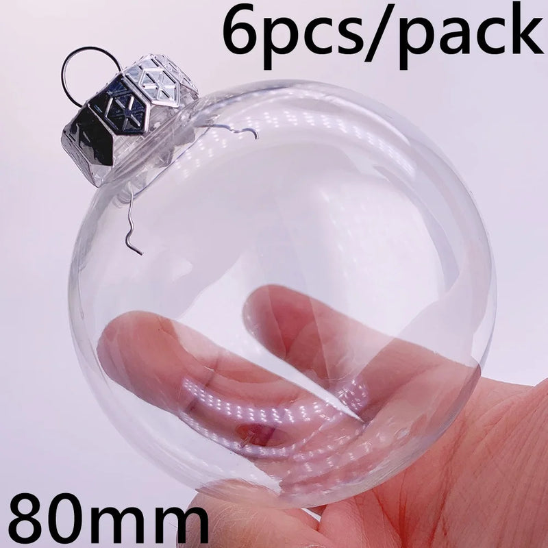 6 Pieces x DIY Shatterproof Transparent Home Christmas Decoration Bauble Ornament 80mm Plastic Window Opening Ball