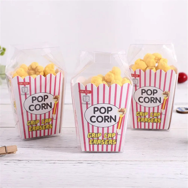 12pcs/box Cute Popcorn Shape Erasers Cute Stationery Pencil Rubbers Eraser Wipe Clean Without Leaving Marks Korean Stationery