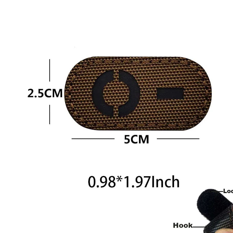 5*2.5CM IR Reflection Blood Type A B AB O POS NEG Embleem Hook and Loop Patches,Tactical Badges Clothes Stickers Glow in Dark