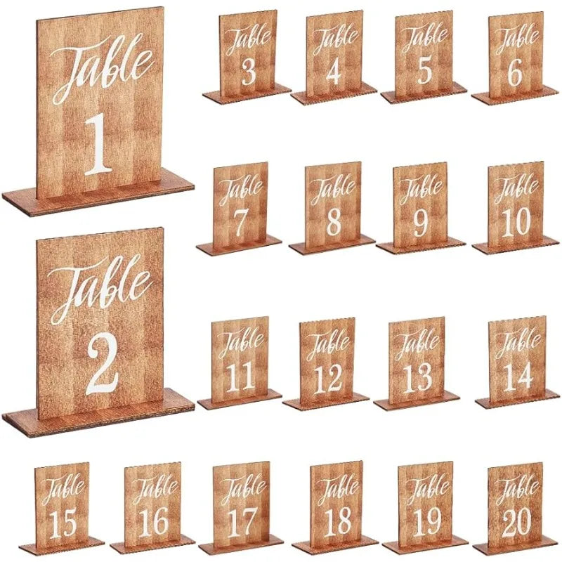 20 Sets Table Numbers Rectangle Wooden Sign Wedding Table Numbers with Wooden Base Rustic Wedding Centerpieces for Reception