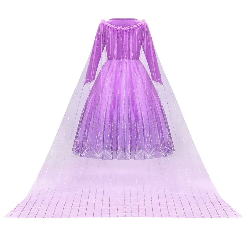 Girl Elsa Dress Princess Cosplay Purple Sequins Mesh Halloween Long Sleeves Ball Gown Birthday Party Carnival Costume