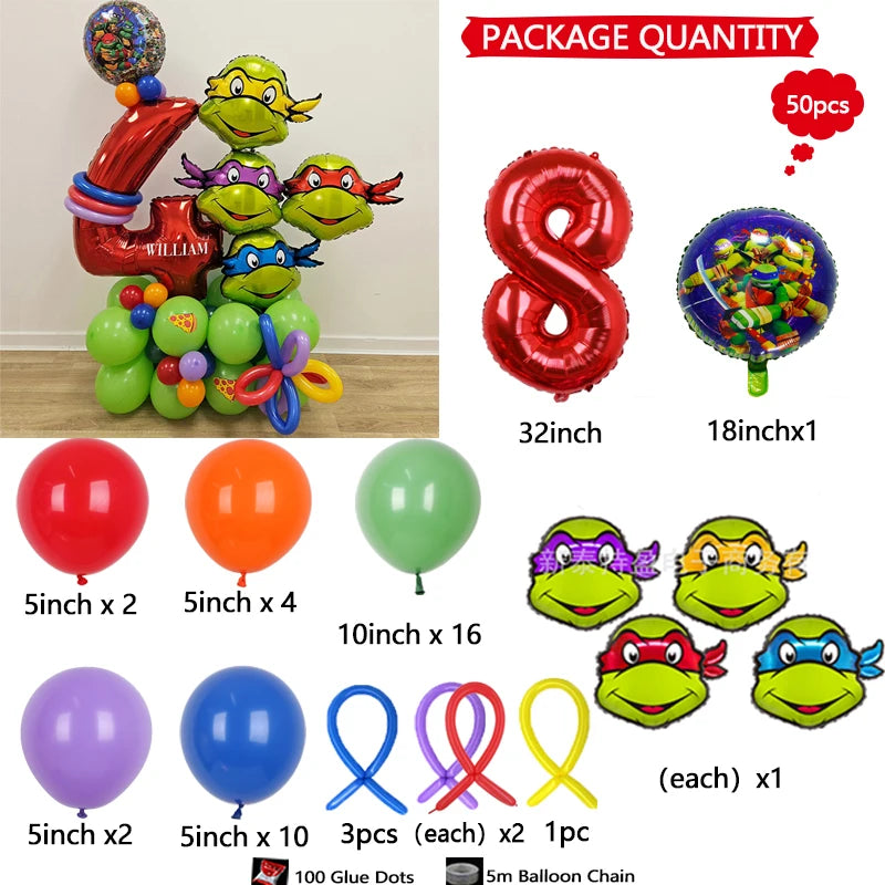 50Pcs Teenage Mutant Ninja Turtles American Animated Characters Superhero Warriors Red Numbers Birthday Party Decoration Balloon