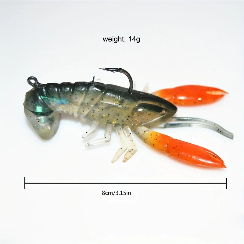 1Pcs 8cm/14g Catch More Fish with Crayfish Fishing Lures - Soft Lobster Shrimp & Claw Bait for Pole Fishing