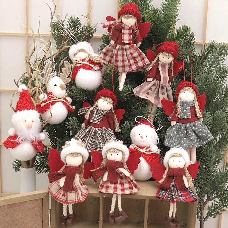 Plush Angel Doll Christmas Tree Pendant Decor Reindeer Snowman Santa Claus Doll New Year Kids Gift Christma Home Decor Navidad