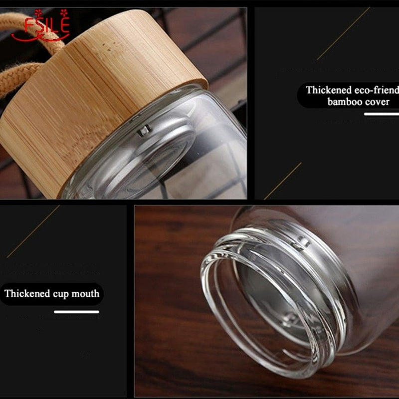 400ml 500ml High Quality Glass Water Bottles Bamboo Lid With Rope Drink Bottled For Beverages Outdoor Brief Portable Tea bottle