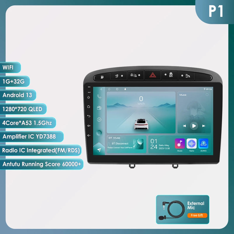 Hizpo 2Din Wirless CarPlay Android Auto Car Radio for 308 308S 408 2012 - 2020 UI7862 Headunit DSP RDS BT 4G GPS Navi 360° CAM