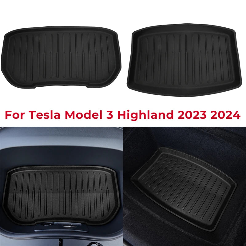 For Tesla New Model 3+ Highland 2023 2024 Front Trunk Pads Rear Lower TPE Trunk Frunk Mats Model 3 Waterproof Car Accessories