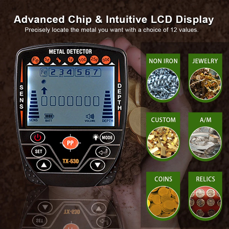 TX-630 Foldable Metal Detector Professional Gold Detector with Precise Positioning High Sensitivity Waterproof Search Coil Finde