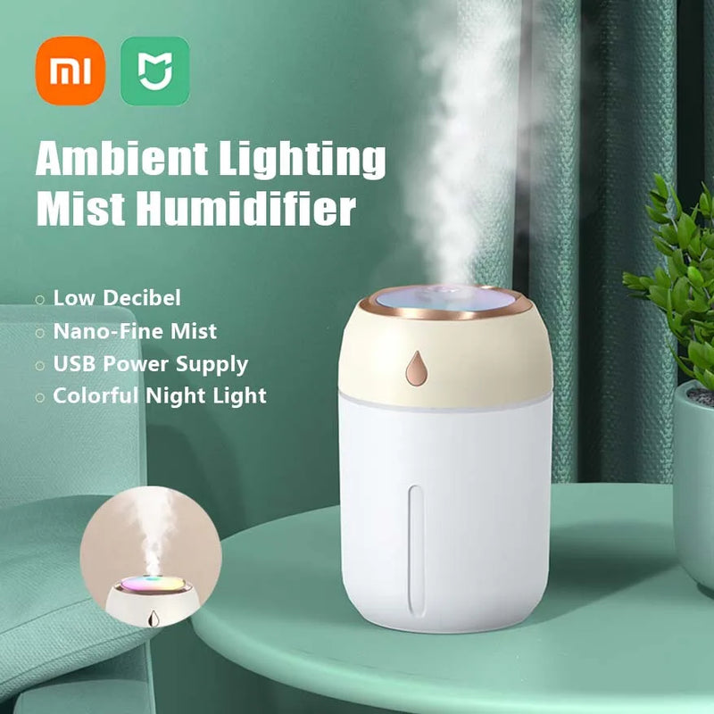 Xiaomi Mini Humidifier USB Plug Nanoscale Silent Streaming Ambient Light 330ML Mist Adjustable Portable For Car Office Household