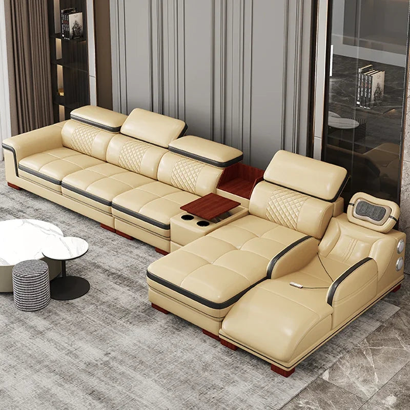 Multifunctional leather sofa, modern and simple living room corner combination, Nordic intelligent massage, left and right noble