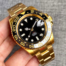 Tandorio Yellow Gold NH34AA GMT Mechanical Men Watch 24 hours Gold Ceramic Insert 20bar Waterproof Luxury Diver Clock Rejor 40mm