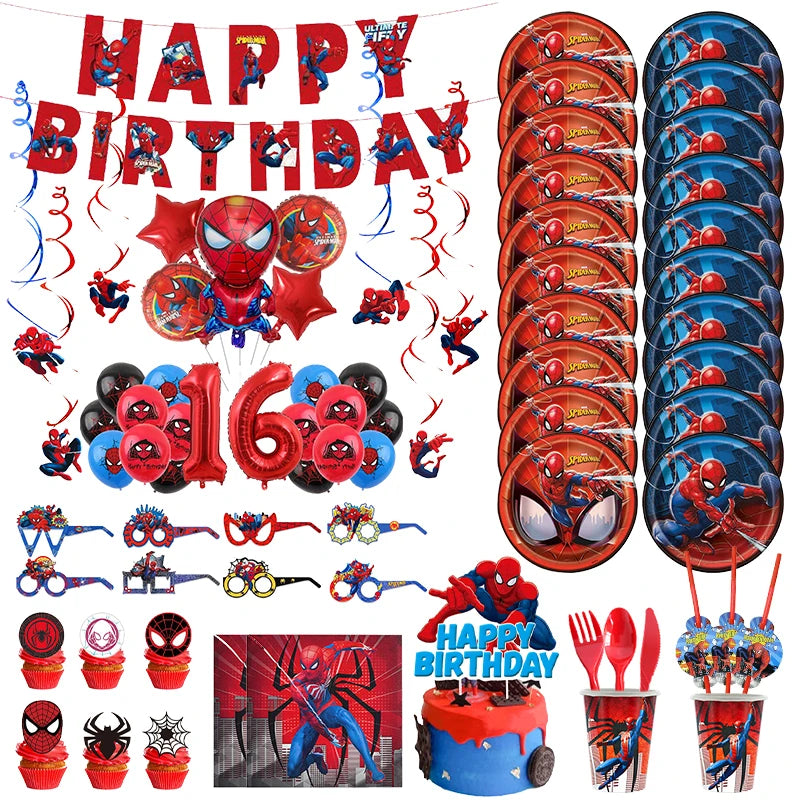 Spiderman Birthday Decorations New Spiderman Aluminum Film Balloon Disposable Tableware Party Plates Straw Supplies Baby Shower