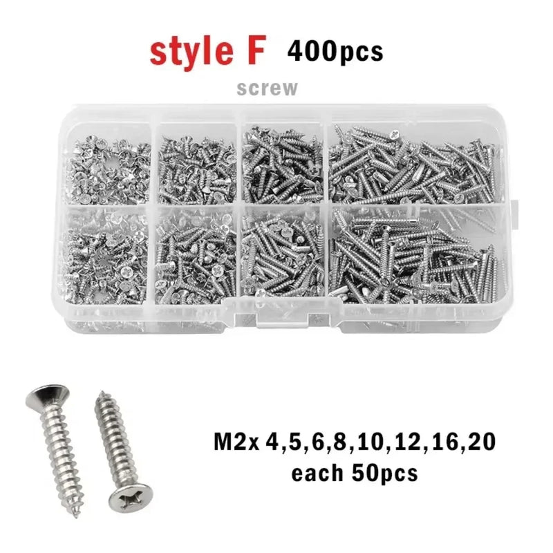 M1 M1.2 M1.4 M1.7 M2 M2.6 M3 M4 Stainless Steel Cross Countersunk Head Wood Screw Set Phillips Flat Head Self Tapping Screws Kit