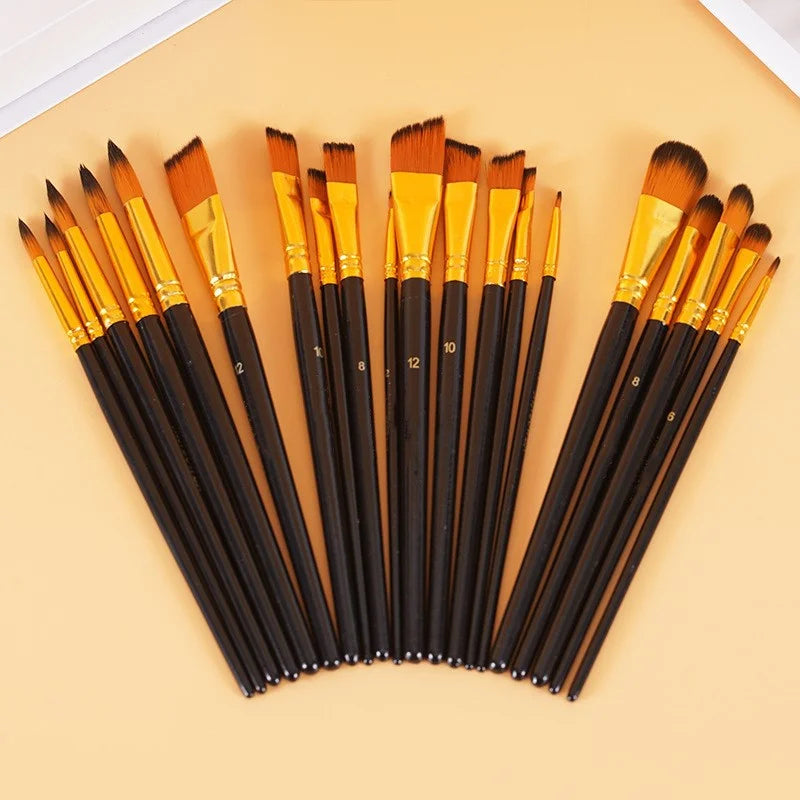 5Pcs Artist Paint Brush Set High Quality Nylon Hair Wood Black Watercolor Brush for Gouache Acrylic Oil Painting Art Supplies