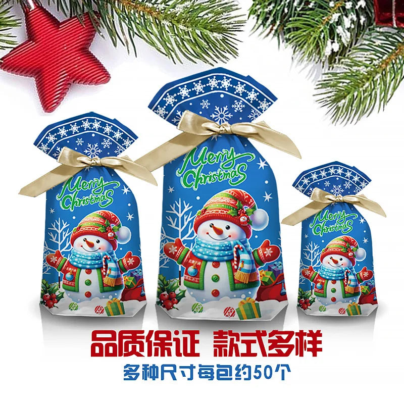 Hot Sale 10Pcs/Lot 15x23cm Christmas Plastic Gift Bag Party Favor Boutique Cosmetics Candy Gifts Packaging Bags With Drawstrings