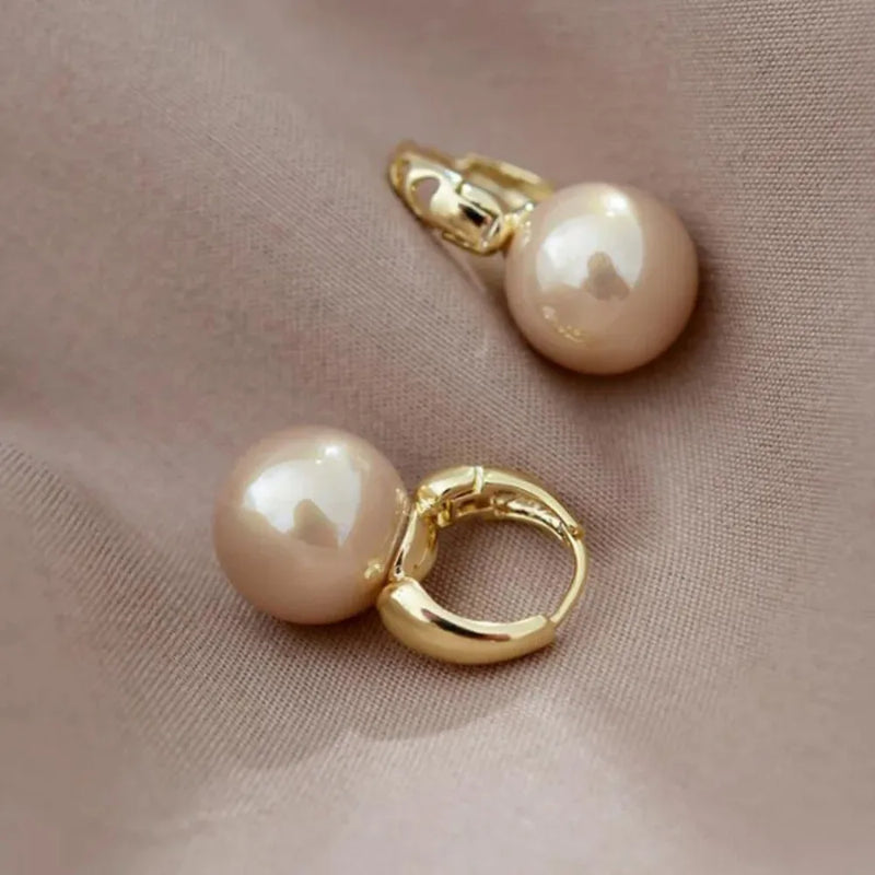 Luxury Pearl Studs Hoop Earrings for Women Charm Gold Color Eardrop Minimalist Korean Dangle Earring Wedding Jewelry Accessories