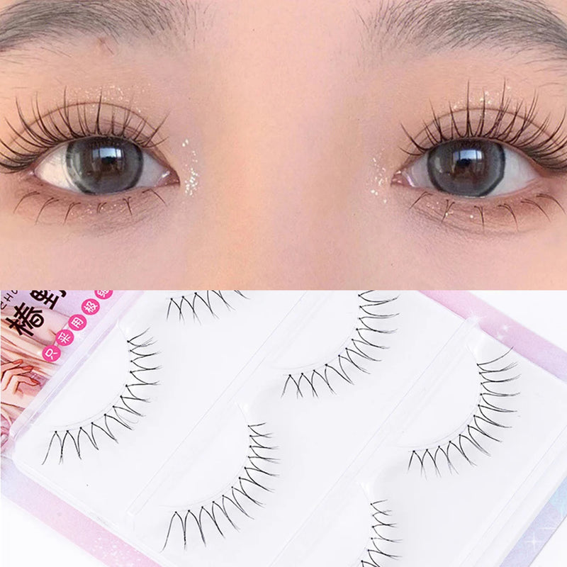 3/5 Pairs Korean False Eyelashes Girl Group Reusable 3D Ultra-Fine Transparent Stem Fake Eyelash U-shaped Natural Lash Extension