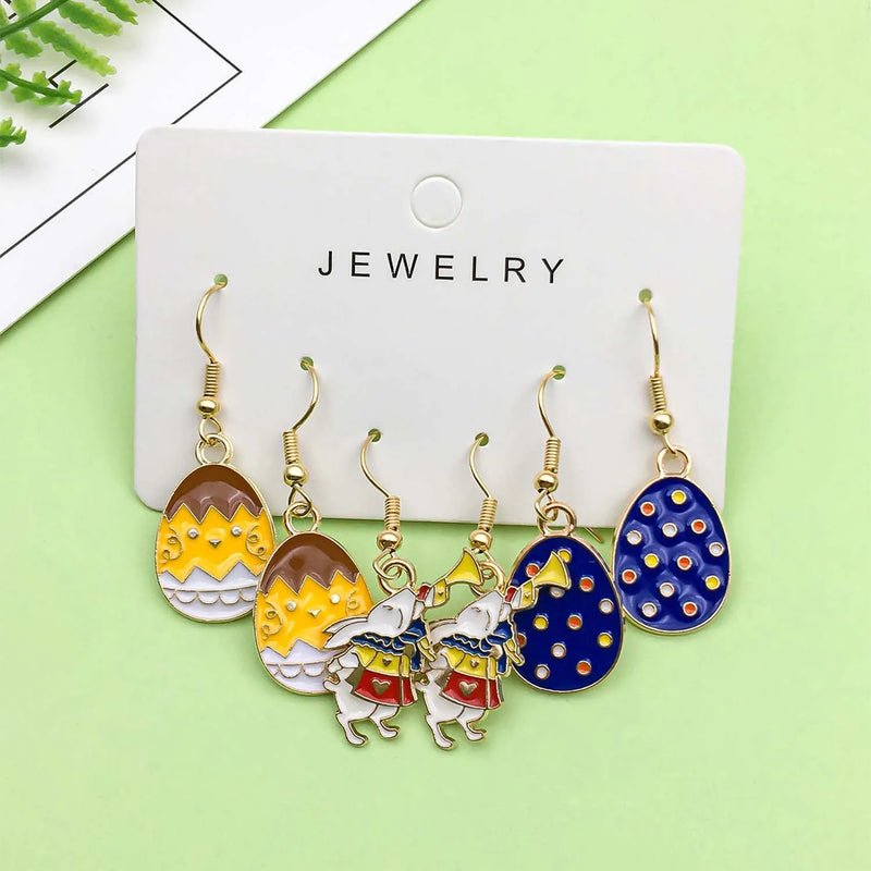 3 Pairs/Set Alloy Enamel Easter Egg Cute Cartoon Rabbit Design Earrings - Perfect Holiday Jewelry Gift