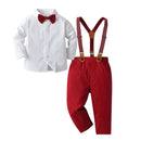 1 2 3 4 5 6 7Y Boy Christmas Outfit White Shirt+Star Printed Strap Set Children Autumn Formal Gentleman Wedding Flower Costume