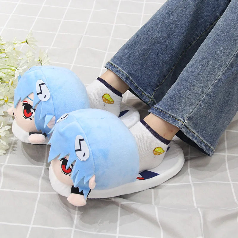 EVANGELION Rei Ayanami Anime Figure Plush Cotton Shoes Animation Winter Cotton Slipper Thick Home Non-slip Couples Slippers Gift