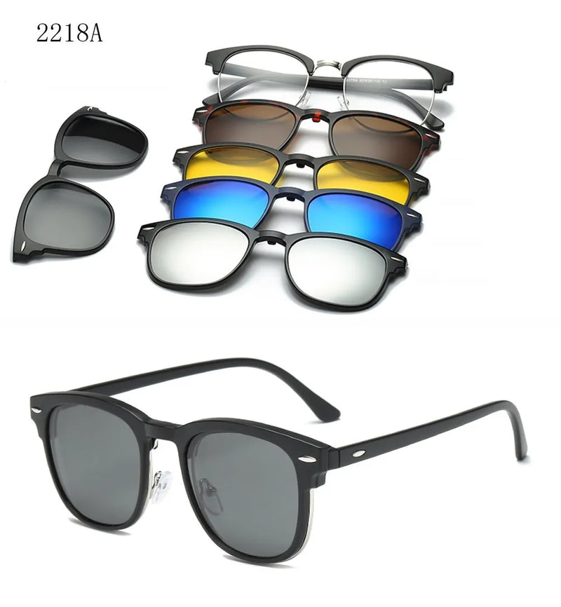 6 In 1 Changed Lens 5 Lenes Magnet Sunglasses Mirrored Sunglasses Glasses Men Polarized Custom Prescription