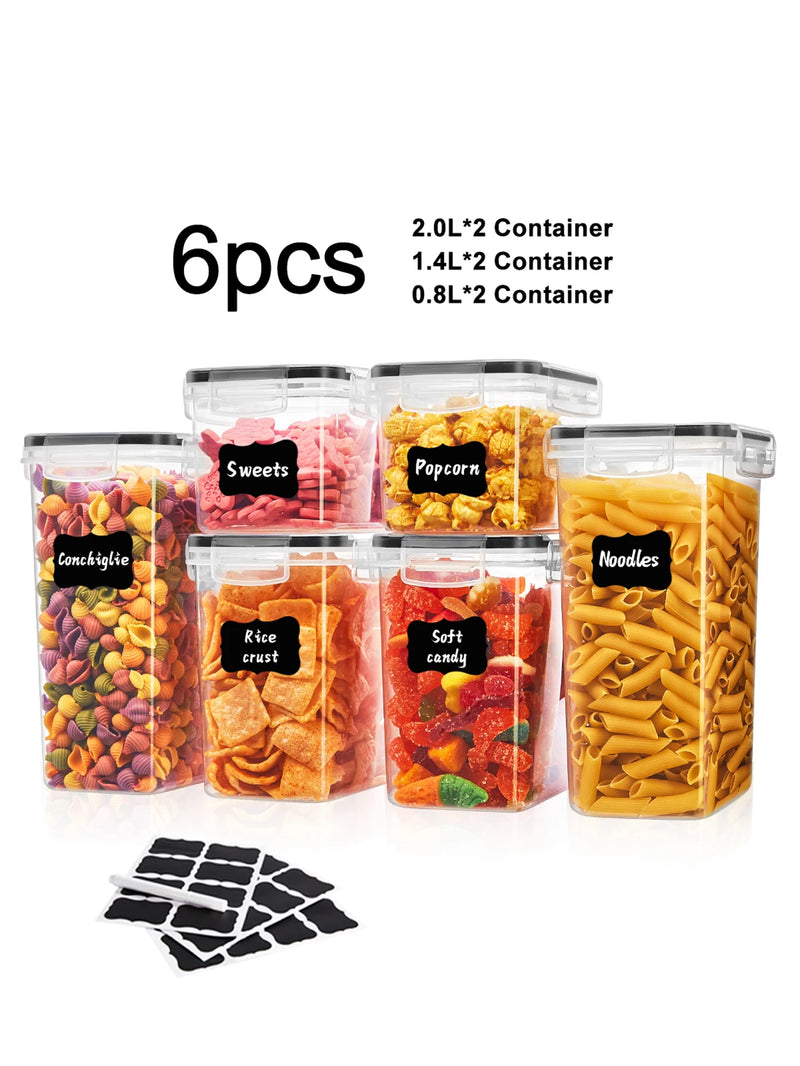 6pcs Closed food storage containers with LIDS, plastic kitchen pantry organization and storage, dry cargo containers for cookies