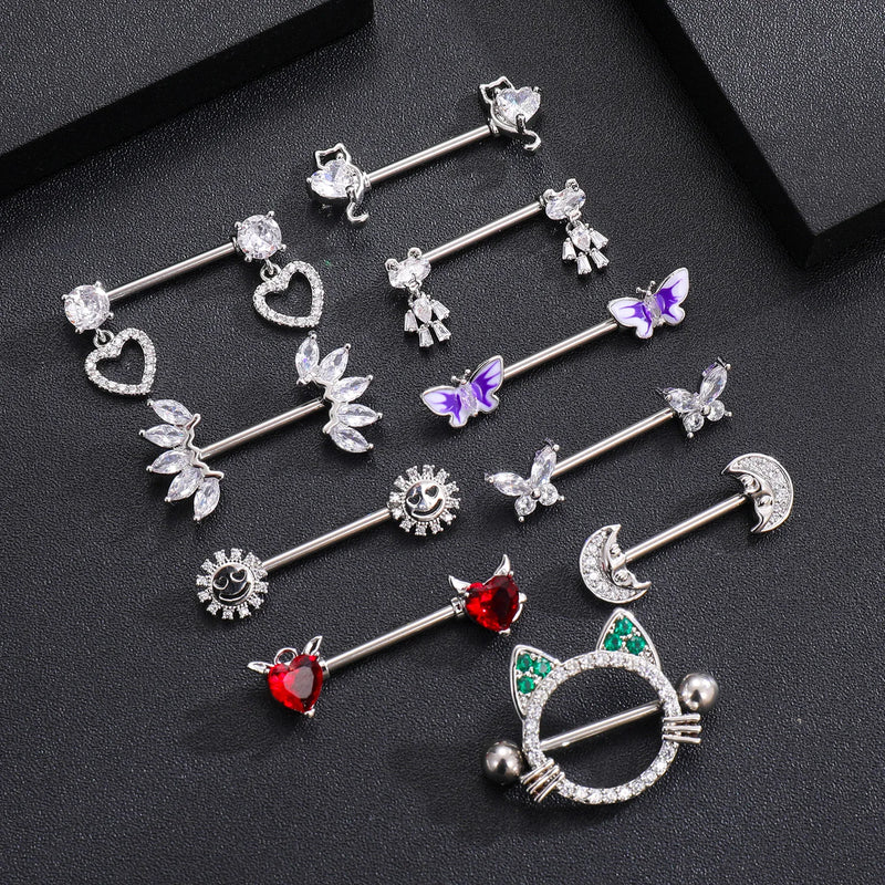 4Pairs Gold Color Butterfly Heart Flower Nipple Ring Sets 14G Stainless Steel Dangled Shield Barbell for Women Nipple Piercing