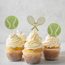12pcs Tennis,Tennis Rackets Cupcake Topper,Tennis Themed Birthday Party Cake Decorations