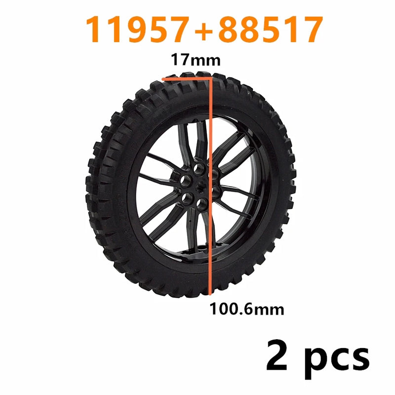 2Pcs MOC Building Block Motorcycle Tyre & Motorcycle Rim Technical Part Brick Wheel Hub Compatible with 88517 11957  Cars Toy