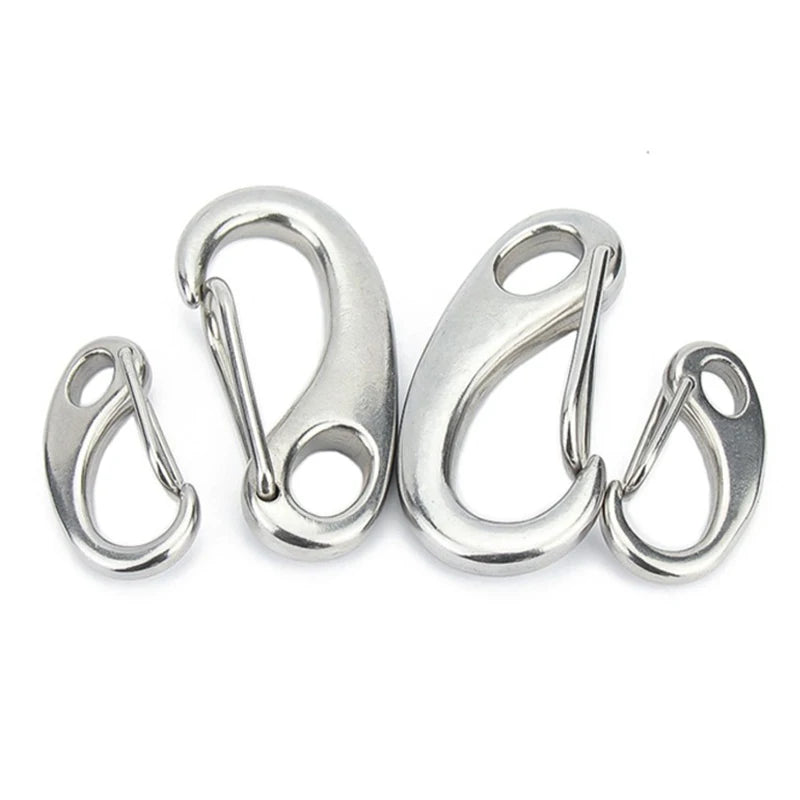 1-10pcs Length 30/40/50/70/100mm 304 Stainless Steel Egg Shape Spring Snap Hook Clip Wire Rope Quick Link Carabiner Boat Marine