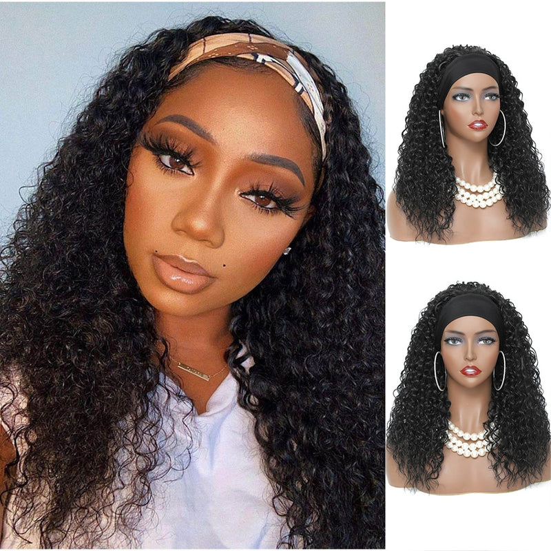 Black curly Hair Headband Wigs 18 Inches Ombre Brown Afro Kinky Curly Hair for Afro Women Soku Glueless Wig 150% Density