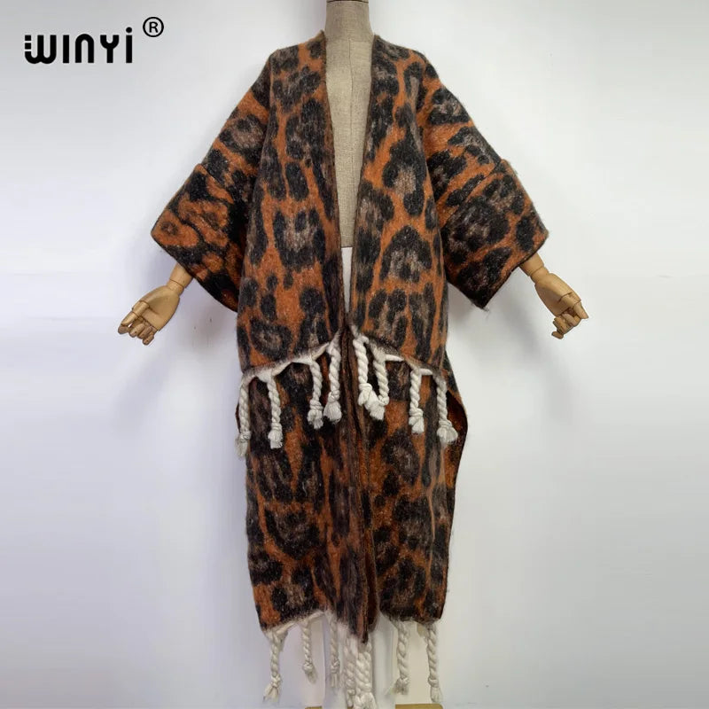 2022 WINYI Winter Women tassel Cardigan coat Loose Christmas dress robe longue Thick Warm free size Middle East Female Kaftan